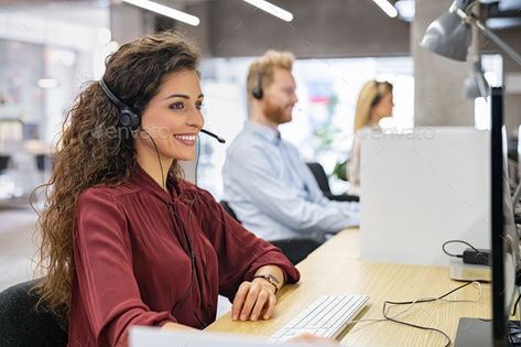 Woman working in call center by Rido81. Service desk consultant talking on hands-free phone. Smiling call center operator with headset working on support hot... #Sponsored #Service, #consultant, #desk, #working Virtual Call Center, Virtual Receptionist, Star Facts, Database System, Voip Phone, Debt Collection, Help Desk, Customer Retention, Brand Reputation