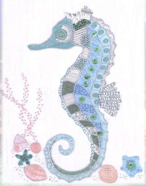 pretty Embroidery Seahorse, Felt Seahorse, Seahorse Art, Sea Quilt, Hand Embroidery Kits, Ceramic Fish, Embroidery Supplies, Sea Horse, Seahorses