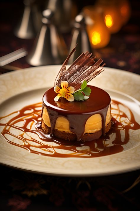 A masterpiece! Velvety chocolate flan with its glossy caramel sauce glistening, and a delicate chocolate curl on top. It's an edible work of art. This isn't just a dessert; it's a luxurious experience. Every spoonful is a journey into the world of culinary elegance, a taste of the finer things in life. Follow us for more delectable delights! 📸🍰 #CulinaryElegance #FoodPhotography #DessertHeaven #Food #Dessert #Photography Luxury Food Photography, Luxury Desserts, Lobby Cafe, Flan Dessert, Chocolate Flan, Dessert Restaurants, Dessert Photography, Dessert Plating, Luxury Food