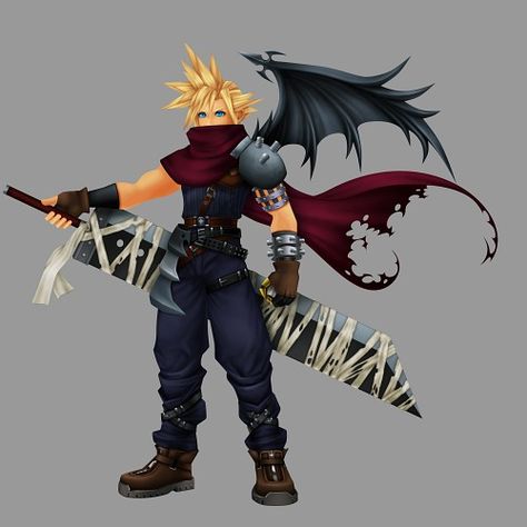 Cloud Kingdom Hearts, Kingdom Hearts 1, Final Fantasy Cloud Strife, Kingdom Hearts Characters, Final Fantasy Cloud, Kingdom Hearts Fanart, Sora Kingdom Hearts, Kingdom Hearts Art, Final Fantasy Artwork