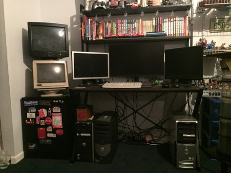 Even better than my old setup, with extremely rickety CRT’s. Crt Setup, Darkest Academia, Computer Love, Hello Kitty Keychain, Chill Room, Room Redesign, Work Desk, Desk Setup, Bedroom Inspo