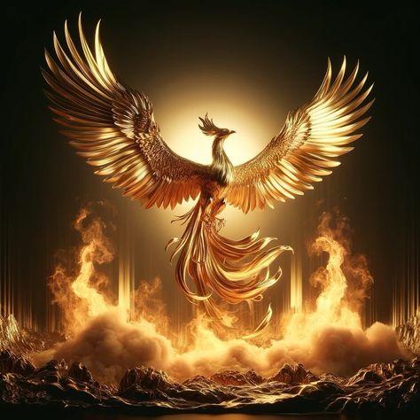 🔥✨ Golden Phoenix Rising ✨🔥 Behold the rebirth of the legendary Phoenix, captured in stunning golden tones! This one-of-a-kind digital artwork showcases the mythical Phoenix rising from the ashes, symbolizing strength, transformation, and new beginnings. The intricate details and brilliant fire-like glow make this piece a bold and powerful statement for any room. Perfect for those who admire mythical creatures, luxury decor, or symbolic art. Only one copy available—claim this exclusive artwor... Real Phoenix Bird, Firebird Art, Phoenix Bird Art, Phoenix Artwork, Golden Phoenix, Phoenix Images, Kind Meaning, Symbolic Art, Phoenix Art