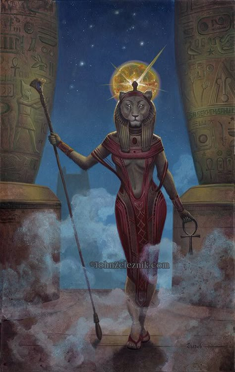 Goddess Sekhmet, Egyptian Goddess Art, Egyptian Cat Goddess, Ancient Egyptian Deities, Egyptian Deity, Gods Of Egypt, Ancient Egyptian Gods, Ancient Egypt Art, Egyptian Mythology