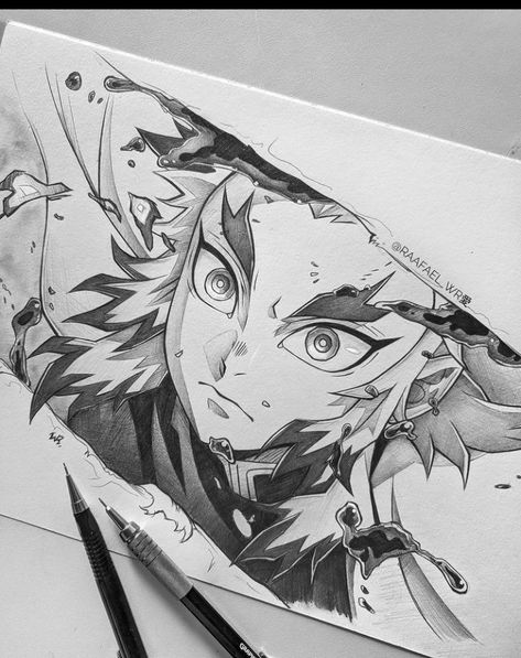 Demon Slayer Pencil Drawing, Demon Slayer Sketch Pencil, Rengoku Demon, Anime Canvas Painting, Anime Face Drawing, Anime Drawing Sketches, Naruto Sketch Drawing, Anime Lineart, Animal Illustration Art