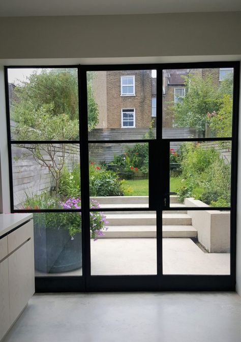 London Townhouse - Crittall Windows Ltd. Critall Doors, Crittall Windows, Crittal Doors, Aluminium French Doors, Conservatory Extension, Garage Extension, Kitchen Refurbishment, 1960s House, Crittal Windows