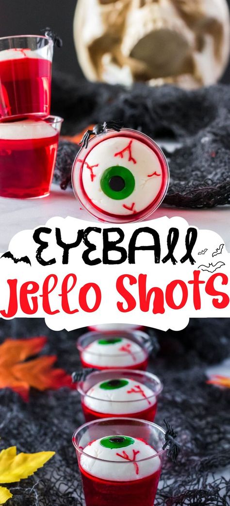 eyeball jello shots on Halloween table Eyeball Jello Shots, Eyeball Jello, Halloween Jello Shots, Halloween Jello, Starbucks Egg Bites, Perfect Halloween Party, Halloween Party Treats, Jello Shot, Jello Shot Recipes