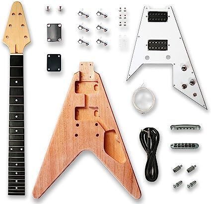 BexGears DIY Electric Guitar Kit FV Style Guitar Kits Beginner Kits okoume Body Maple Neck Chrome Hardware Right Handed Build Your Own Guitar V Guitar, Build Your Own Guitar, Diy Electric Guitar, Flying V Guitar, Electric Guitar Kits, Guitar Diy, Guitar Kits, Flying V, Xmas List