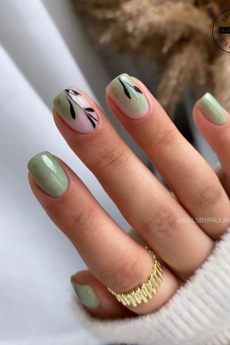 Green Nail Art, Milky Nails, Classy Nail Designs, Lovely Nails, Fancy Nails Designs, Nagel Tips, Nail Beauty, Fall Nail Art, Short Nail Designs