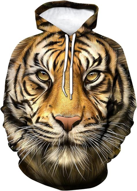 Amazon.com: ARORALS Men's Tiger Hoodie Autumn Winter Long Sleeve Pullover Fantasy Animal Theme Sweatshirt Realistic Graphic Hoodie,Yellow,L : Clothing, Shoes & Jewelry Tiger Totem, Pants Unique, Hoodie Yellow, Tiger Hoodie, Dragon Hoodie, Custom Tank Tops, Animal Hoodie, Tiger King, Flannel Dress