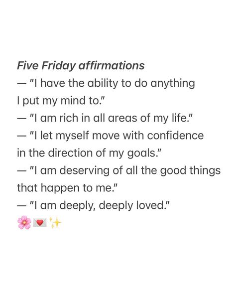 In case you need some encouragement, support or overall just positive vibes today — swipe to read five Friday affirmations…💌 #affirmations #mindset #selfdevelopment #selflove affirmations, mindset, self development, self love, lifestyle, soft life, slow life, simple life, content creator, ugc creator, nanoinfluencer, social media entrepreneur Friday Affirmations, Magical Affirmations, Affirmations Mindset, Friday Love, Soft Life, Love Lifestyle, Slow Life, Love Affirmations, Simple Living