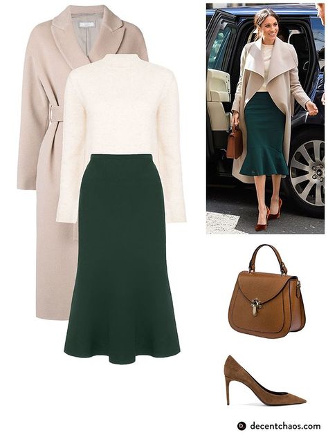 Feminine Workwear, Estilo Meghan Markle, Meghan Markle Outfits, Meghan Markle Style, Modest Fashion Outfits, White Sweater, Professional Outfits, Green Skirt, Royal Fashion