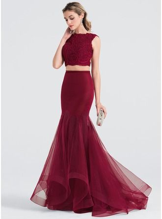 JJsHouse Trumpet/Mermaid Scoop Neck Sweep Train Tulle Evening Dress Stitched Dress Design, Tulle Prom Dresses, Simple Lehenga, Lehenga Designs Simple, Crop Top And Skirt, Tulle Evening Dress, Fancy Dresses Long, Indian Dresses Traditional, Traditional Indian Outfits