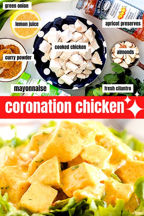 Easy Coronation Chicken Recipe, Healthy British Recipes, Coronation Chicken Salad Recipe, Coronation Chicken Recipe British, British Salad, Coronation Food, Coronation Chicken Recipe, Coronation Chicken Salad, Spicy Dressing