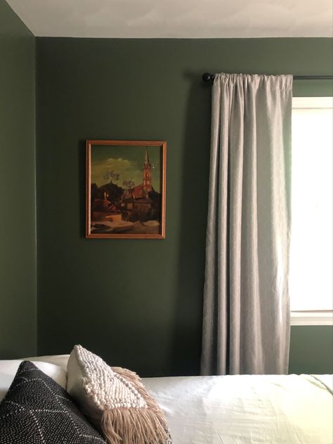 Green Guest Room, Sherwin Williams Rosemary, Sherwin Williams Green, Green Dining Room, New House Bathroom, Basement Inspiration, Antique Painting, Mexican Home Decor, Brown House