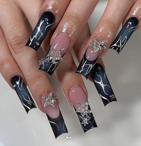 Long Nail Designs, Easy Nails, Grunge Nails, Colored Acrylic Nails, French Tip Acrylic Nails, Unique Acrylic Nails, Long Square Acrylic Nails, Nail Swag, Bling Acrylic Nails