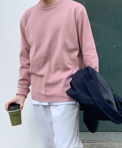 Pink Sweater Outfit Men, Mens Wardrobe Ideas, Marceline Ice King, Basic Boy Outfit, Maroon Sweater Outfit, Pink Sweater Men, Pink Aesthetic Outfits, Sweater Outfits Korean, Pink Rococo