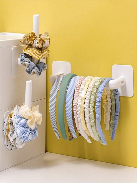 1/2pcs Self-Adhesive Hair Accessory Organizer Holder, Hair Band & Scrunchie Storage Rack White    PS  Cosmetics Storage   Beauty Tools, size features are:Bust: ,Length: ,Sleeve Length: Scrunchy Storage, Hair Accessory Organization, Hairband Storage, Scrunchie Storage, Hair Accessories Organizer, Headband Storage, Scrunchie Holder, Mint Room, Hair Product Storage