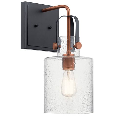 Kitner™ 16.5" 1 Light Wall Sconce Antique Copper Copper Bathroom, Vintage Wall Sconces, Indoor Wall Sconces, Kichler Lighting, Bathroom Sconces, Copper Wall, Steel Wall, Wall Light Fixtures, Light Sconces