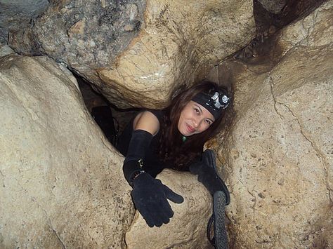 spelunker at sumaging cave Spelunking Aesthetic, Cave Opening, Cave Spelunking, Cave Climbing, Cave Diving Photography, Behind Waterfall Caves, Cave Photos, Caving, Hiking Aesthetic