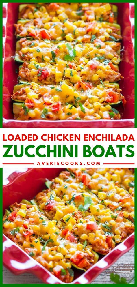 Enchilada Zucchini Boats, Zucchini Boats Healthy, Zucchini Enchiladas, Loaded Chicken, Zucchini Boat Recipes, Stuffed Zucchini Boats, Zucchini Recipe, Stuffed Zucchini, Chicken Zucchini