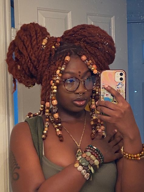 Loc Style With Beads, Locs With Gems, Locs Long Hairstyles For Women, Bra Strap Length Locs, Editorial Loc Styles, Alternative Loc Styles, Chunky Braids For Black Women, Earthy Locs, Cute Loc Hairstyles For Women