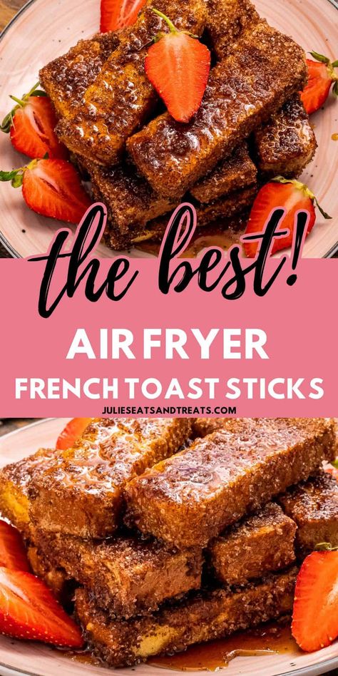 Air Fryer French Toast Sticks are so easy and delicious! Hearty Bread cut into strips, dipped into batter and cooked in the air fryer until they are perfectly crunchy on the outside and soft inside. Roll them in butter than a cinnamon sugar coating. Melt in your mouth delicious breakfast recipe. French Toast Sticks Air Fryer, Frozen French Toast Sticks, Frozen French Toast, Air Fryer French Toast Sticks, Air Fryer French Toast, French Toast Sticks Recipe, Fluffy French Toast, Homemade French Toast, French Toast Roll Ups