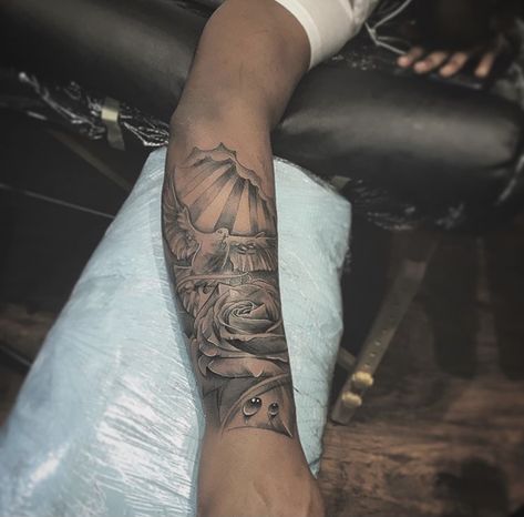 Dove Sleeve Tattoo For Men, Dove Arm Tattoo, Dove Tattoo Men Forearm, Half Forearm Tattoo, Tattoos For Guys Wrist, Top Forearm Tattoo For Men, Outer Forearm Tattoo Men Half Sleeves, Dove Tattoo Men, Guys Arm Tattoos