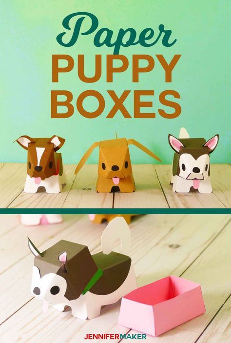 How to Make Paper Dog & Puppy Boxes #papercraft #gifts #cricut #svgfile #tutorial Boxes Made Out Of Paper, Papercraft Gifts To Make, 3d Paper Crafts Cricut, How To Make Paper Animals, How To Make Paper Boxes, Cricut Paper Projects, Papercraft Toys, Papercraft Gifts, Puppy Box