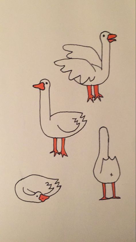 Goose Doodle Cute, Easy Goose Drawing, How To Draw A Goose, Silly Goose Drawing, Goose Drawing Simple, Cute Goose Drawing, Geese Drawing, Goose Doodle, Goose Sketch