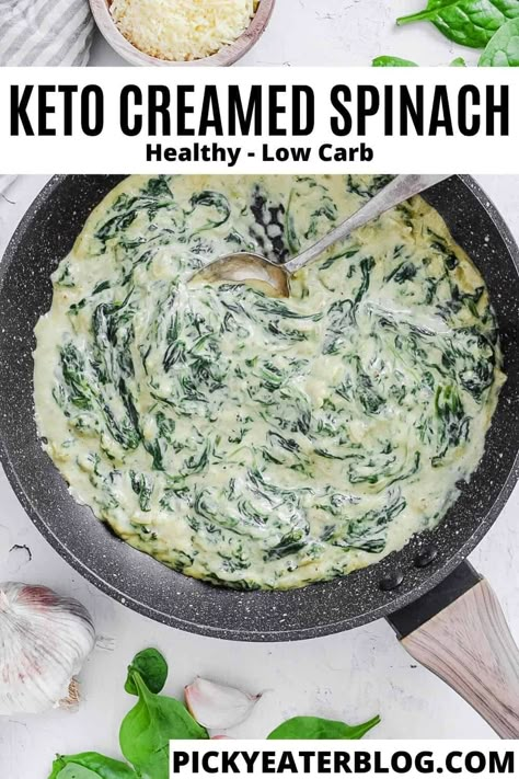 Creamed Spinach Recipe Healthy, Healthy Creamed Spinach, Spinach Cream Sauce, Keto Creamed Spinach, Garlic Cream Cheese, Spinach Recipes Healthy, Creamed Spinach Recipe, Keto Cream, Creamy Dip