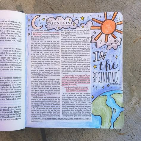 Bible Doodles, Bible Journaling For Beginners, Bible Drawing, Bible Journaling Ideas Drawings, Bible Doodling, Bible Journal Notes, Inspire Bible Journaling, Genesis 1, Bible Time