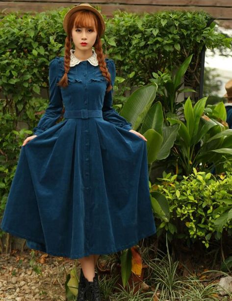 Dark Cottagecore Dress, Find My Fashion Style, Blue Cottagecore Dress, Blue Cottagecore, Cottage Witch, Blue Cottage, Cottagecore Dress, Corduroy Dress, Moon Flower