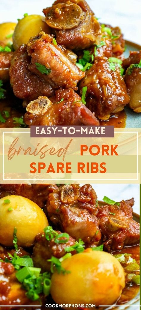 Braised pork spare ribs (Suon ram man) Small Pork Ribs Recipe, Vietnamese Lemongrass Pork Ribs, Pork Braised Recipes, Pork Spare Ribs Chinese Style, Pork Rib Recipes Asian, Asian Pork Short Ribs Recipe, Stewed Ribs Recipe, Pork Ribs Recipe Asian, Pork Belly Ribs Recipe