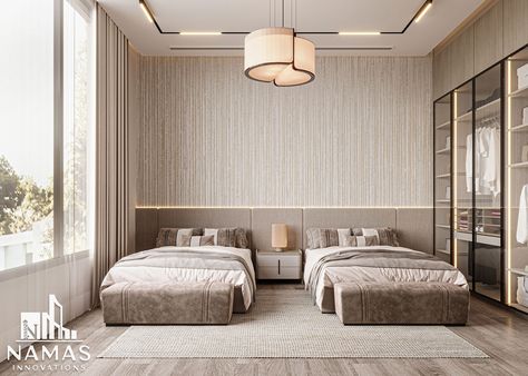 MODERN BEDROOM DESIGN Queen And Twin Bed In One Room, Two Double Beds In One Room, Two Queen Beds In One Room, 2 Queen Beds In One Room, Bedroom Window Design, Modern Double Beds, Double Bed Designs, Modern Luxury Bedroom, Bed Design Modern