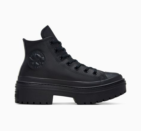 Chuck Taylor All Star Lugged Heel Leather Platform Black/Black/Black Converse All Star Lugged, Converse All Black, Converse Heels, Converse Lugged, Converse Chuck Taylor All Star Lugged, Chuck Taylor All Star Lugged, Baskets Converse, Leather Platform Shoes, All Star Lugged