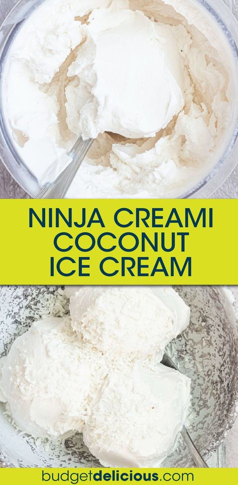 This easy Ninja Creami coconut ice cream recipe is quick and simple to make using 3 affordable pantry ingredients! Everyone will love this healthy Ninja Creami coconut ice cream that is sugar free and dairy free. Homemade creamy Ninja Creami coconut ice cream is a delicious frozen treat and easy tropical dessert. #ninjacreami #ninjacreamicoconuticecream #coconuticecream Coconut Frozen Yogurt Recipe, Can Coconut Cream Recipes, Creamy Coconut Ice Cream, Ninja Creami Ice Cream Recipes Coconut Milk, Healthy Coconut Ice Cream, How To Make Coconut Ice Cream, Ninja Creami Dairy Free Recipe, Ninja Vanilla Ice Cream Recipes, Coconut Cream Ninja Creami