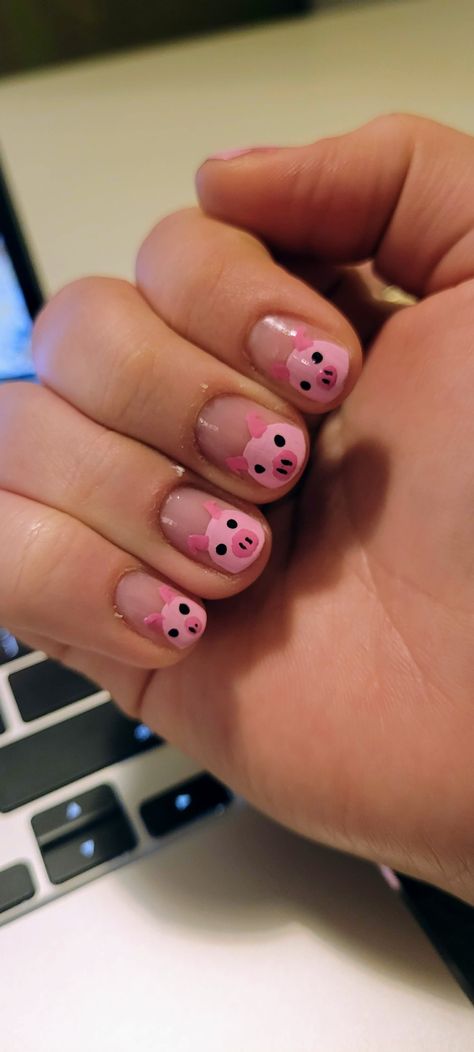 Pig Nail Art Piggies, Piggy Nails Design, Pig Nails Art, Pig Nails Design, Peppa Pig Nails, Capybara Nails, Pig Nail Art, Pig Nails, Only Picture