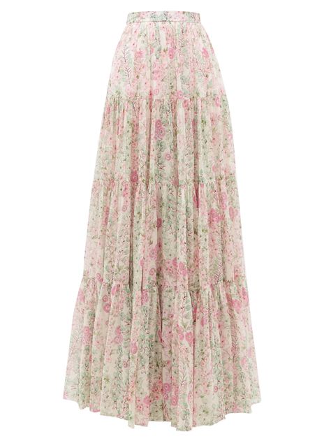 Tiered floral-print silk maxi skirt | Giambattista Valli | MATCHESFASHION Exotic Dramatic, Silk Maxi Skirt, Romantic Outfit, Silk Maxi, Long Maxi Skirts, Classy Casual Outfits, Giambattista Valli, Chiffon Skirt, Pink Outfits