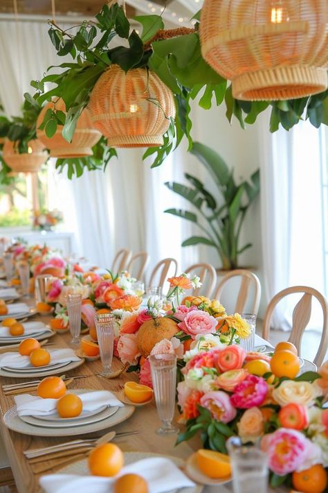 Citrus Themed Bridal Shower: Zesty Ideas for a Refreshing Celebration - HandsomeWedding Bright Bridal Shower Ideas, Citrus Picnic, Bridal Shower Ideas Mexican Theme, Vibrant Bridal Shower Ideas, Citrus Theme Wedding, Citrus Garden Wedding, Bridal Shower Indian, Colorful Bridal Shower Theme, Bright Bridal Shower Decor