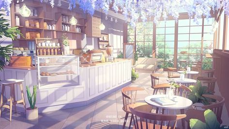 Anime Backgrounds Cafe, Anime Places, Anime City, Fantasy Background, Pix Art, Scenery Background, Office Room Decor, Image 3d, Anime Room