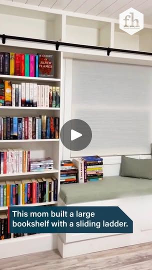 7.4K views · 19 reactions | Family Builds Awesome Book shelf With Sliding Ladder | This family designed and built an incredible bookshelf complete with a sliding ladder for easy access to every shelf. A perfect blend of creativity and... | By Family Handyman | Facebook Sliding Ladder, Large Bookshelves, Book Shelves, Family Handyman, Book Shelf, Window Seat, Easy Access, Bookshelves, Good Books