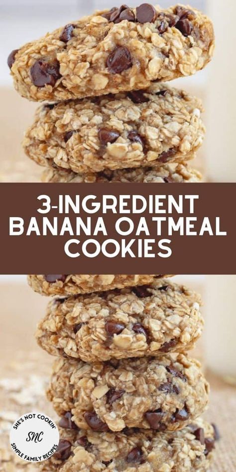 3 Ingredient Cookies, Oatmeal Breakfast Cookies, Banana Oatmeal Cookies, Banana Cookies, Banana Oats, Banana Oatmeal, Breakfast Cookies, Banana Recipes, Three Ingredient