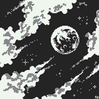 Pixel Art Monochrome, Monochrome Pixel Art, Pixel Moon, Moon Pixel Art, Magical Stuff, The Moon Art, Tapestry Ideas, Halley's Comet, Pixel Art Background