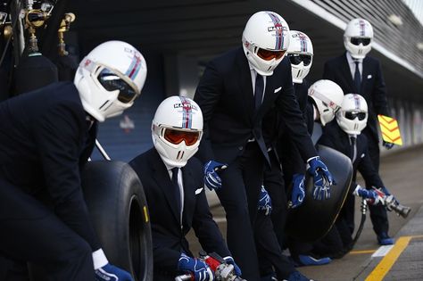 Clothes Maketh the F1 Pit Crew F1 Pit Crew, Black Motorcycle Helmet, London Photoshoot, F1 Motorsport, Williams F1, Pit Crew, Dirty Air, Martini Racing, Private Plane