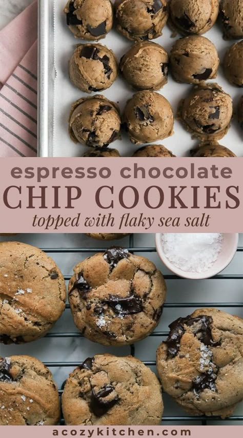 Espresso Chocolate Chip Cookies, Sweet Surrender, Homemade Chocolate Chip Cookies, Coffee Cookies, Desserts To Make, Baking Sweets, Homemade Chocolate, Eat Dessert, Cookies Brownies