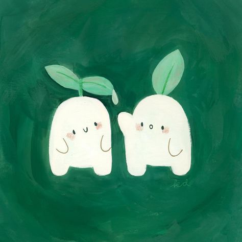 #bringonspringart april 19-21: sprout / dew 🌱 painted on mixed media paper with acrylic gouache, acrylic paint pens, coloured pencils, & finally touched up in procreate 💖 swipe to see the painting before retouching! these little guys are heavily inspired by sprout artwork created by other artists I admire, including my little sprout friend handmade by @magpiegoods! my happy little guy has a spot of honour on the shelf in my studio (swipe for a photo) Sprout Drawing, Acrylic Paint Pens, Acrylic Gouache, Anatomy Drawing, Spring Art, Coloured Pencils, Art Appreciation, April 19, Paint Pens