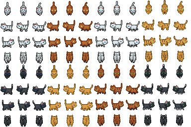 Pixel Art Cat Sprite Sheet, Cat Sprite Sheet, Manyland Game, Melted Beads, Sprite Sheet, Cat Game, Pixel Characters, Pixel Art Tutorial, Pixel Art Grid