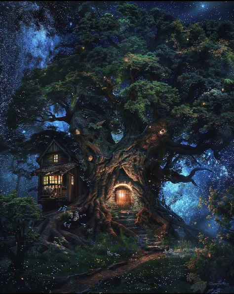 Cottagecore Treehouse, Forest Fairy Aesthetic, Ireland Cottage, Halloween Everyday, Fairytale Illustration, Magic Aesthetic, Ancient Forest, Fantasy Theme, Fairycore Cottagecore