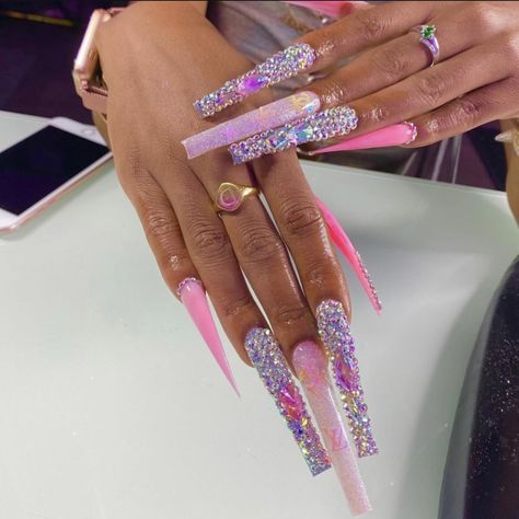 Long Acrylic Nail Designs, Drip Nails, Nails Design With Rhinestones, Cute Acrylic Nail Designs, Her Nails, Glow Nails, Long Acrylic Nails Coffin, Exotic Nails, Long Acrylic