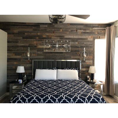 Rockin'Wood 3.5" x 12" Reclaimed Peel and Stick Solid Wood Wall Paneling in Gray | Wayfair Wood Accent Wall Bedroom, Wood Walls Bedroom, Wood Wall Paneling, Wood Wall Design, Feature Wall Bedroom, Accent Wall Bedroom, Wood Panel Walls, Master Bedrooms Decor, Remodel Bedroom